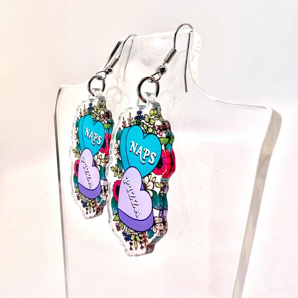 Pizza + Naps Earrings - Funny Earrings - Food Earrings - Heart Earrings - Teen - Picture 5 of 8
